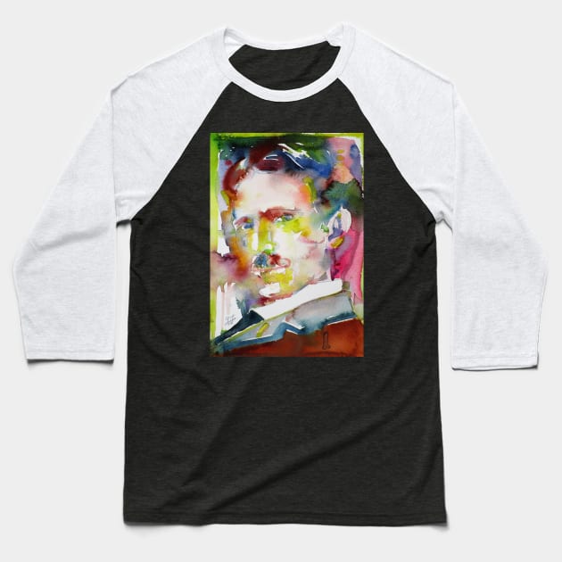 NIKOLA TESLA watercolor portrait .7 Baseball T-Shirt by lautir